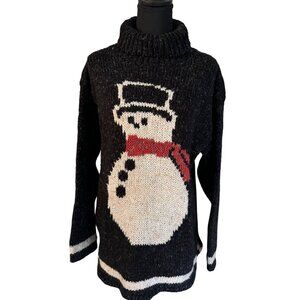 Relais Black Snow Man Winter Turtleneck Cowlneck Sweater - Size 2/Small